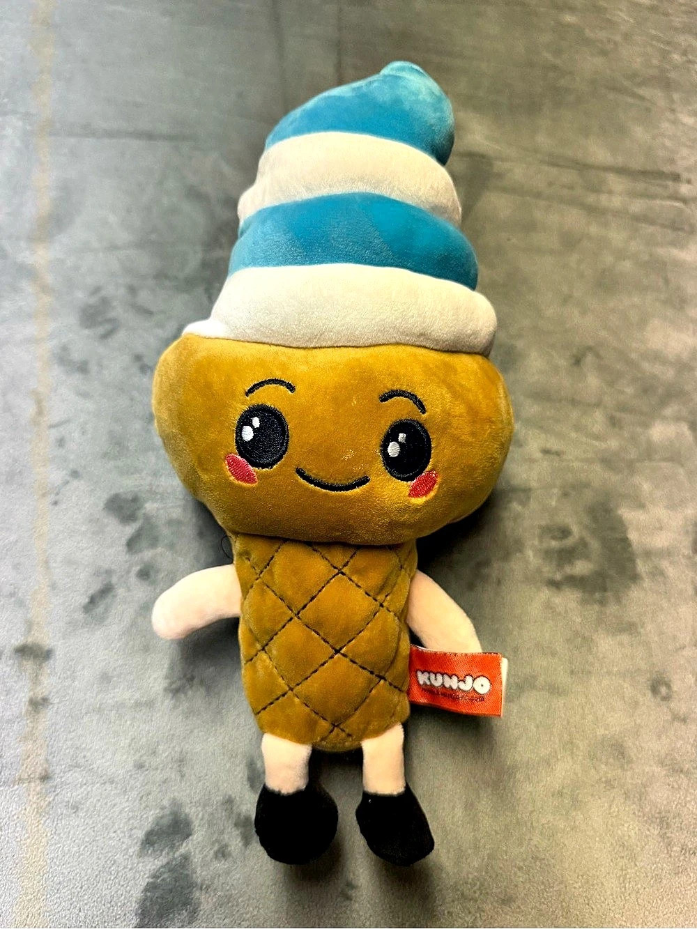 Kunjo Toys Moka Ice Cream Cone Plush Toy Blue White Swirl Soft Cute